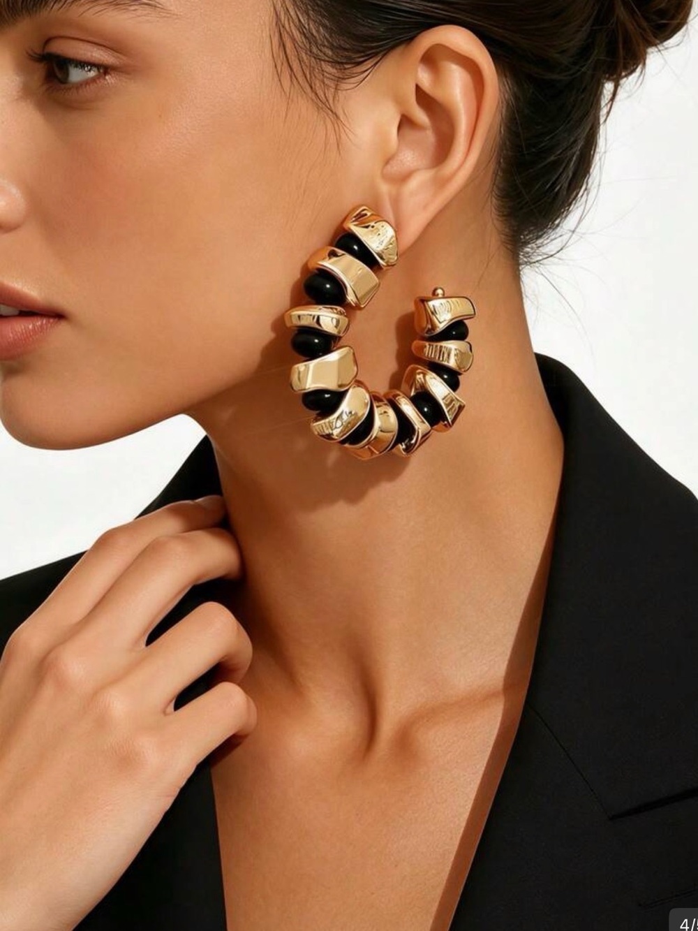✨ Gold & Black Chunky Hoop Earrings | Modern Statement Geometric Hoops